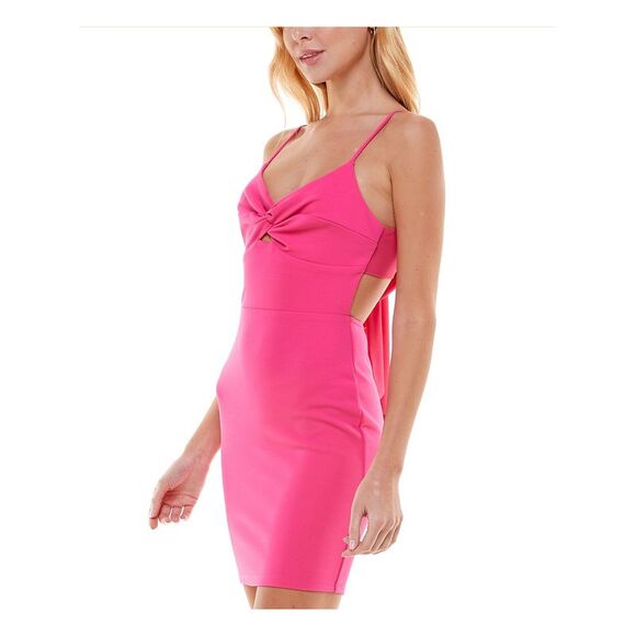 B DARLIN Womens Twist Front Square Back With Tie Spaghetti Strap Short Dress - Picture 3 of 5